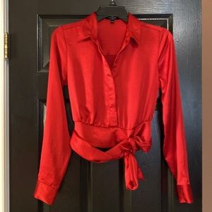 Express faux wrap satin top